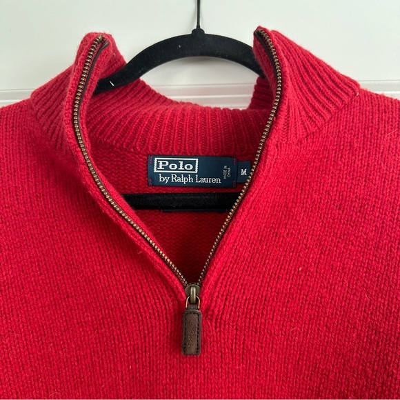 VTG Polo Ralph Lauren Wool Quarter Zip Sweater Red Size Medium - Picture 2 of 11